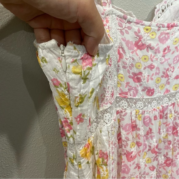 LoveShackFancy Corset Lace Midi Dress Eyelet Pink White Yellow 0 - Picture 8 of 12